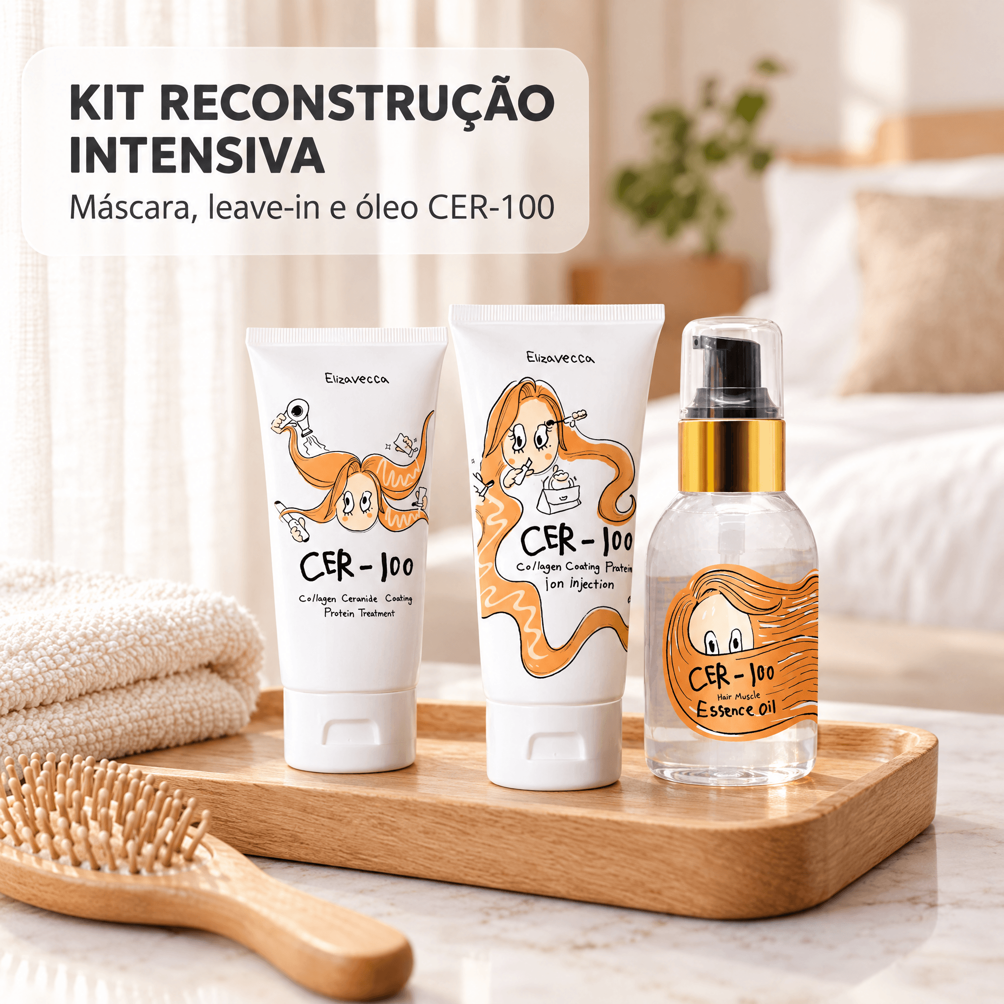 Kit Reconstrução Intensiva CER-100 — produtos no banheiro